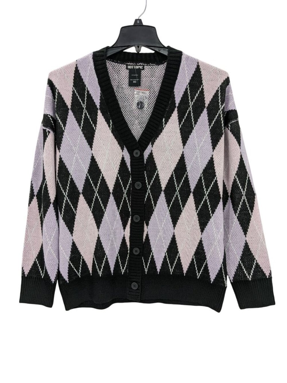 Argyle Oversized knit Cardigan Button Front Goth Preppy Academia Y2K Goth Medium